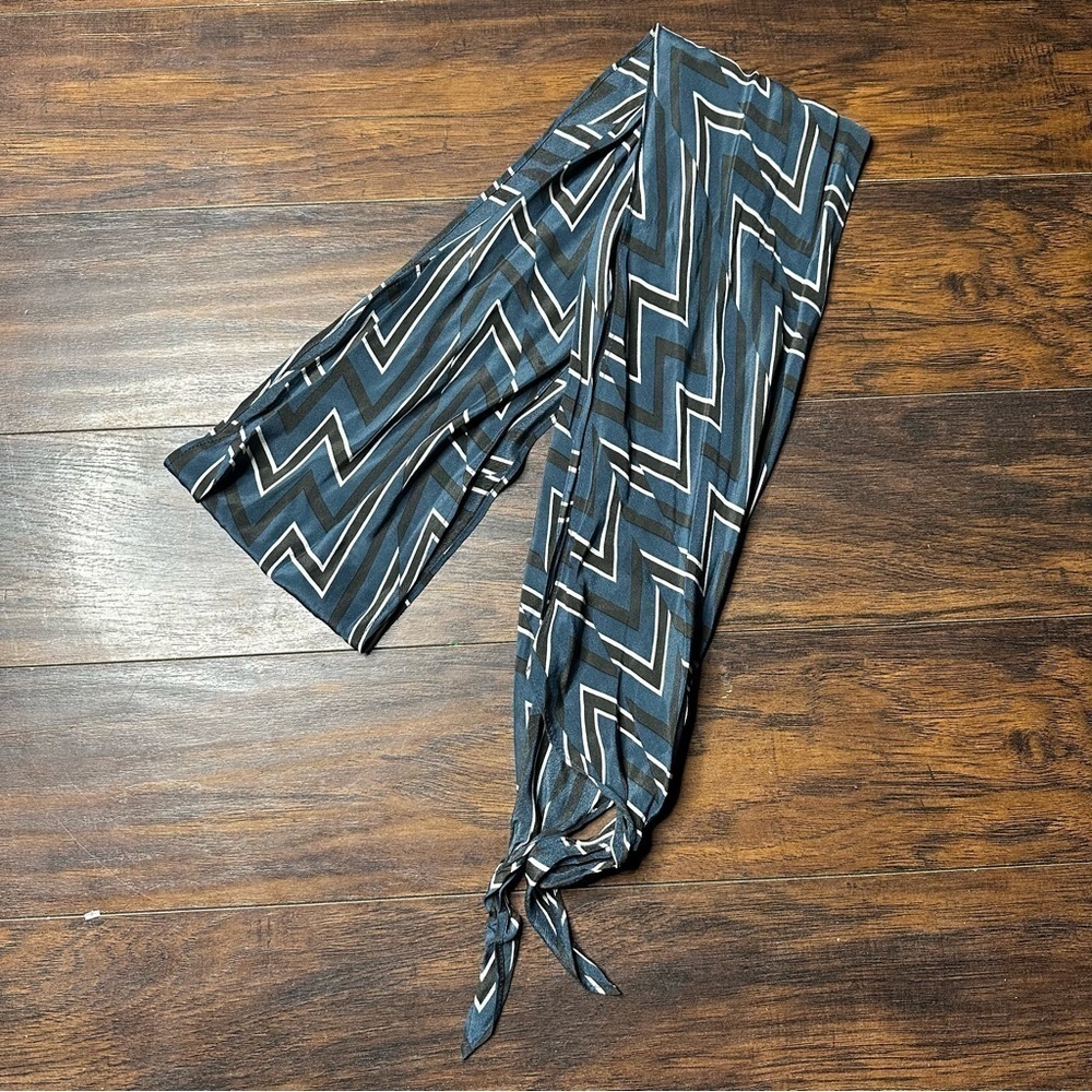 Cole Haan Chevron Printed Blue Silk Scarf